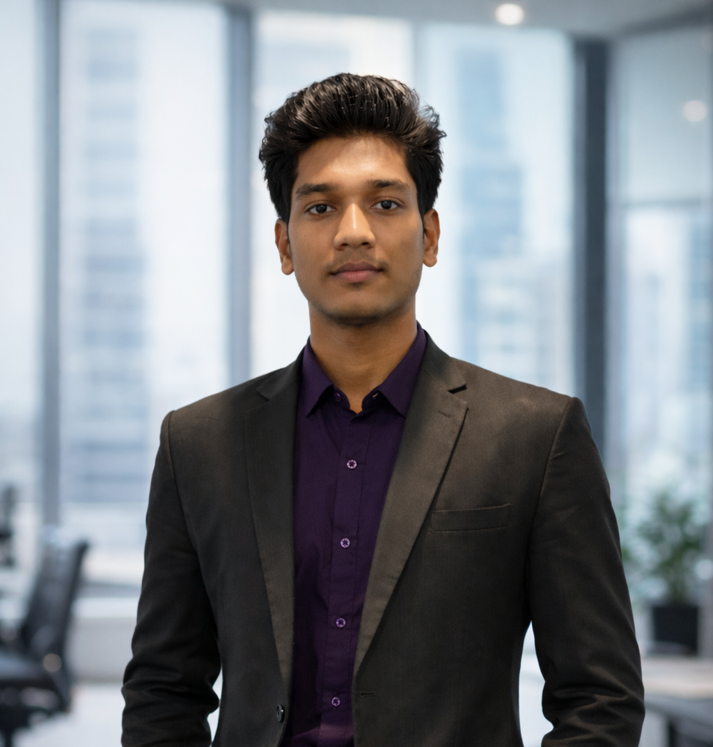 Professional portrait of Piyush Kumar in a business suit, office background